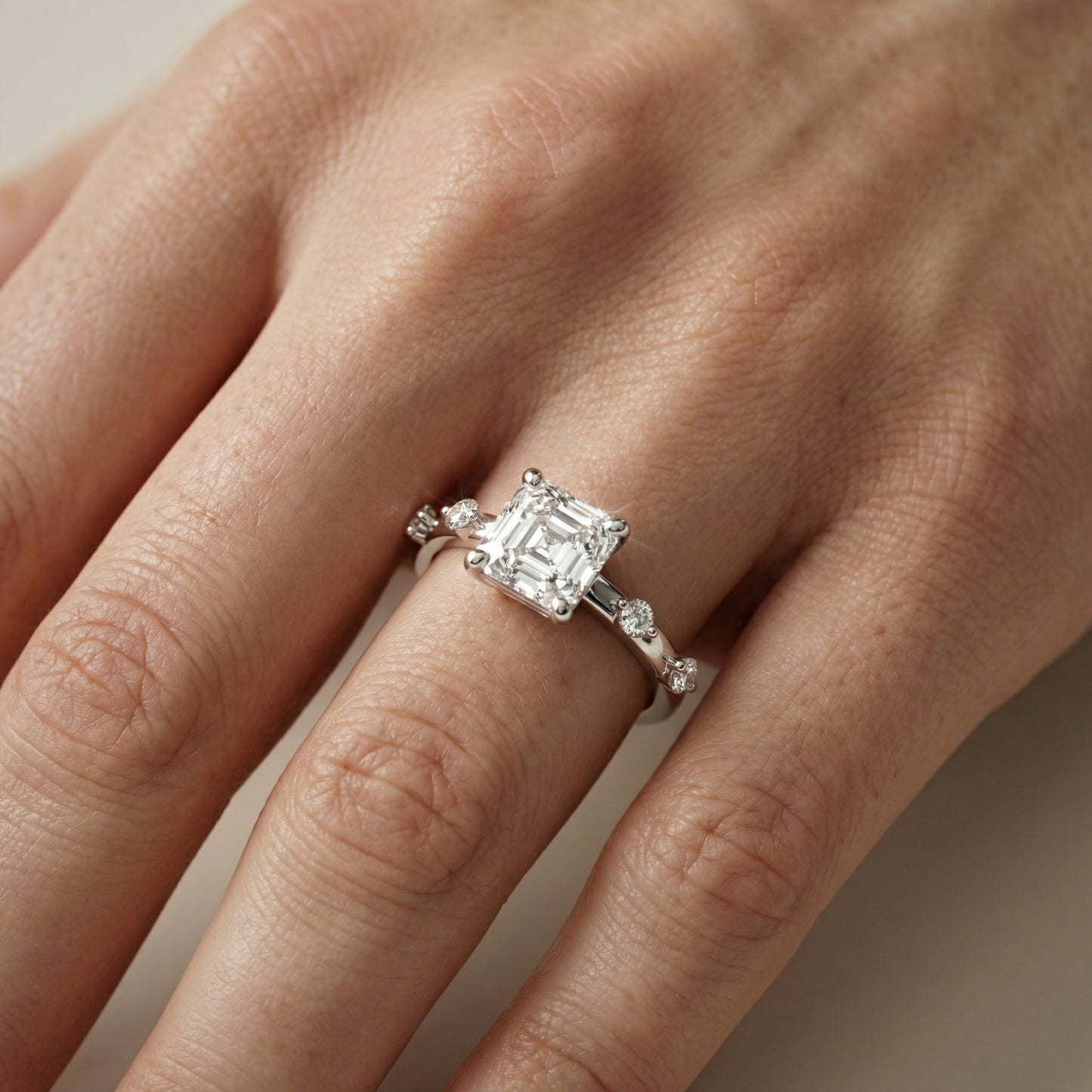 Elena Radiance Solitaire Asscher Diamond Engagement Ring in White Gold
