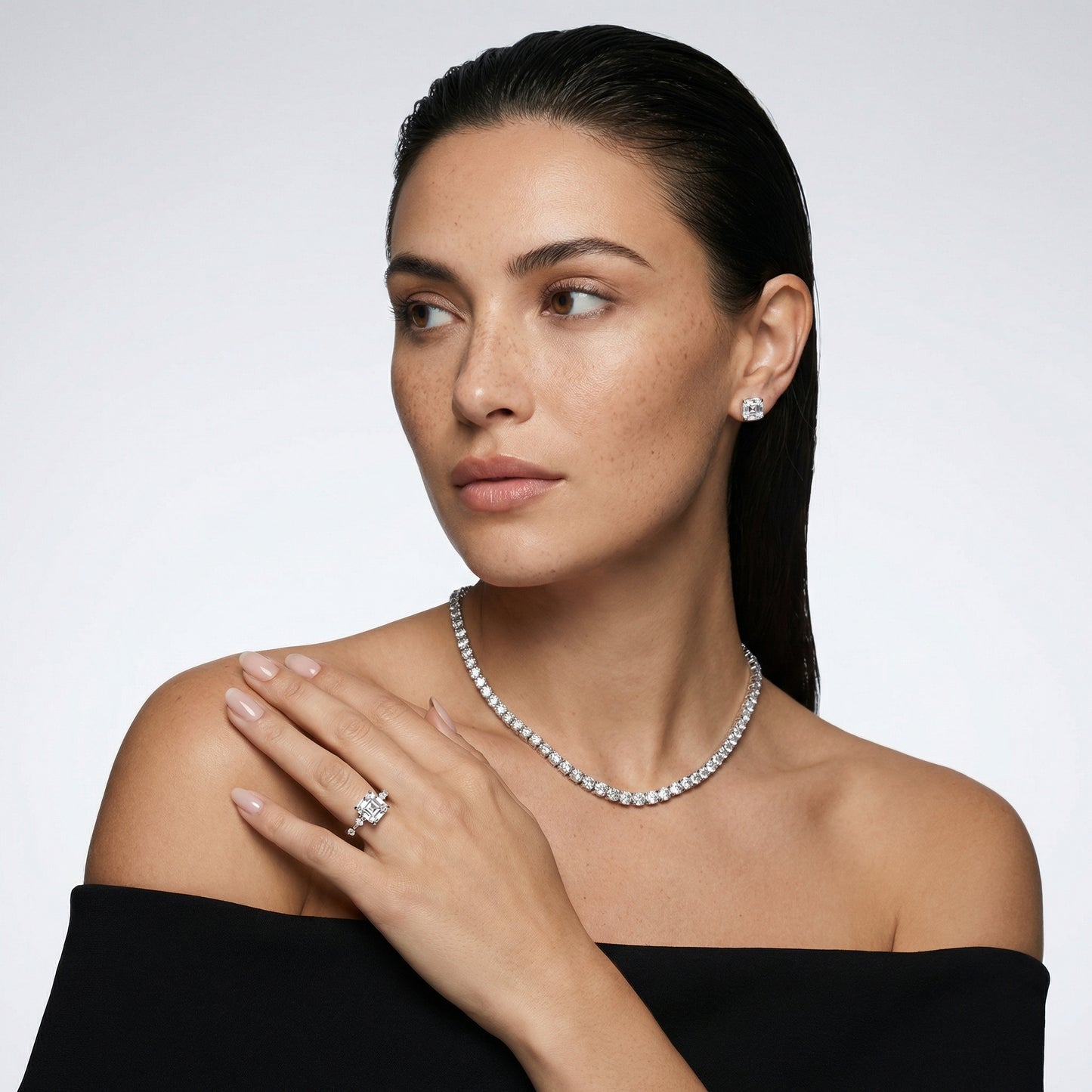 Elena Radiance Solitaire Asscher Diamond Engagement Ring in White Gold