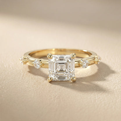 Elena Radiance Solitaire Asscher Diamond Engagement Ring in Yellow Gold