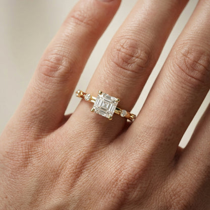 Elena Radiance Solitaire Asscher Diamond Engagement Ring in Yellow Gold