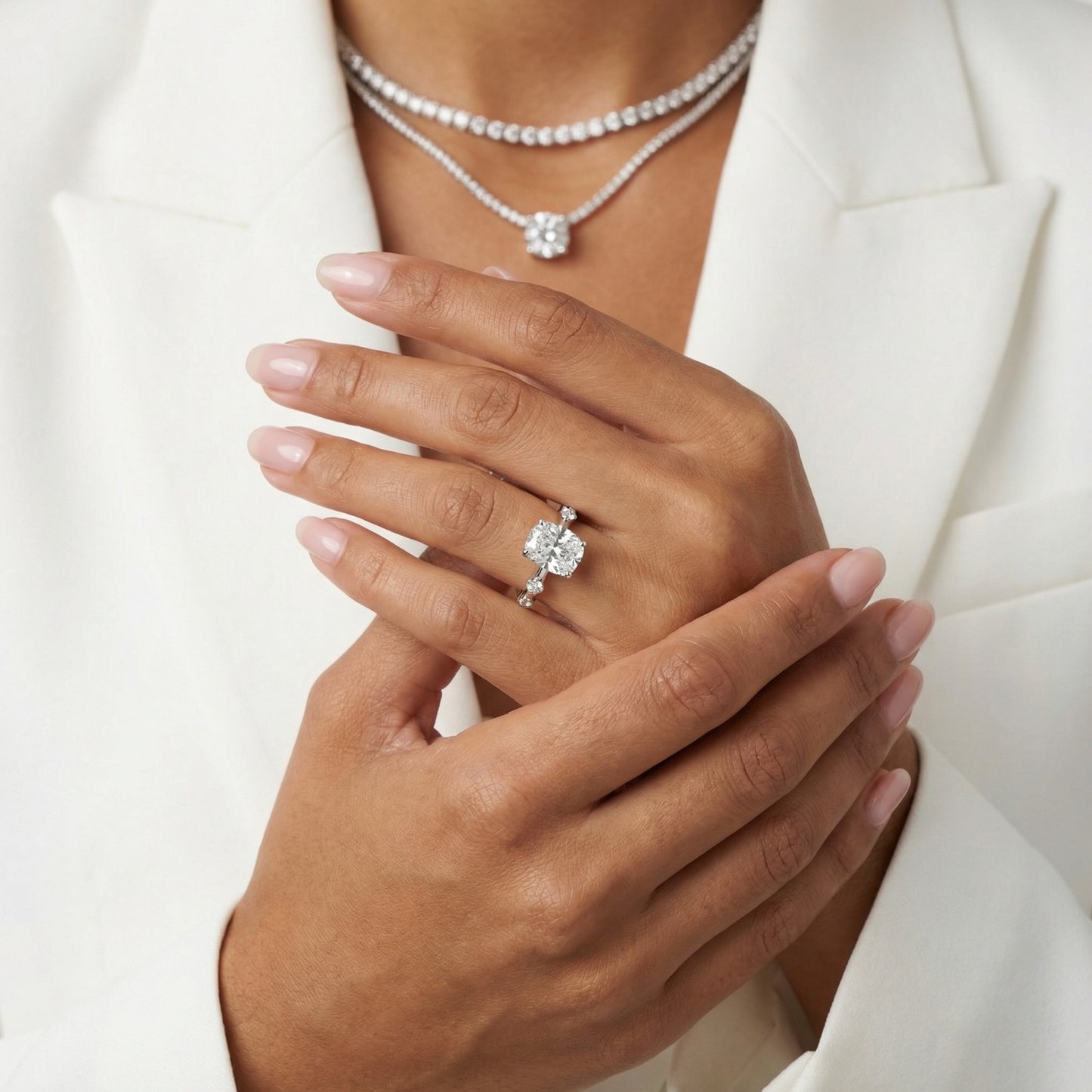 Elena Radiance Solitaire Cushion Diamond Engagement Ring in Platinum