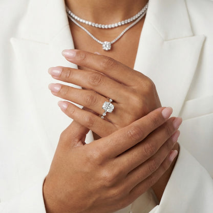 Elena Radiance Solitaire Cushion Diamond Engagement Ring in Platinum