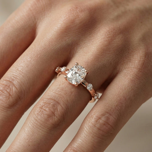Elena Radiance Solitaire Cushion Diamond Engagement Ring in Rose Gold