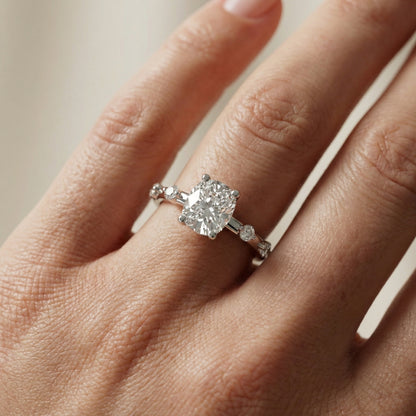 Elena Radiance Solitaire Cushion Diamond Engagement Ring in Silver