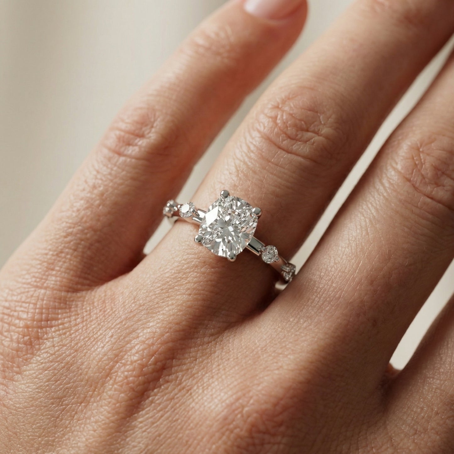 Elena Radiance Solitaire Cushion Diamond Engagement Ring in White Gold