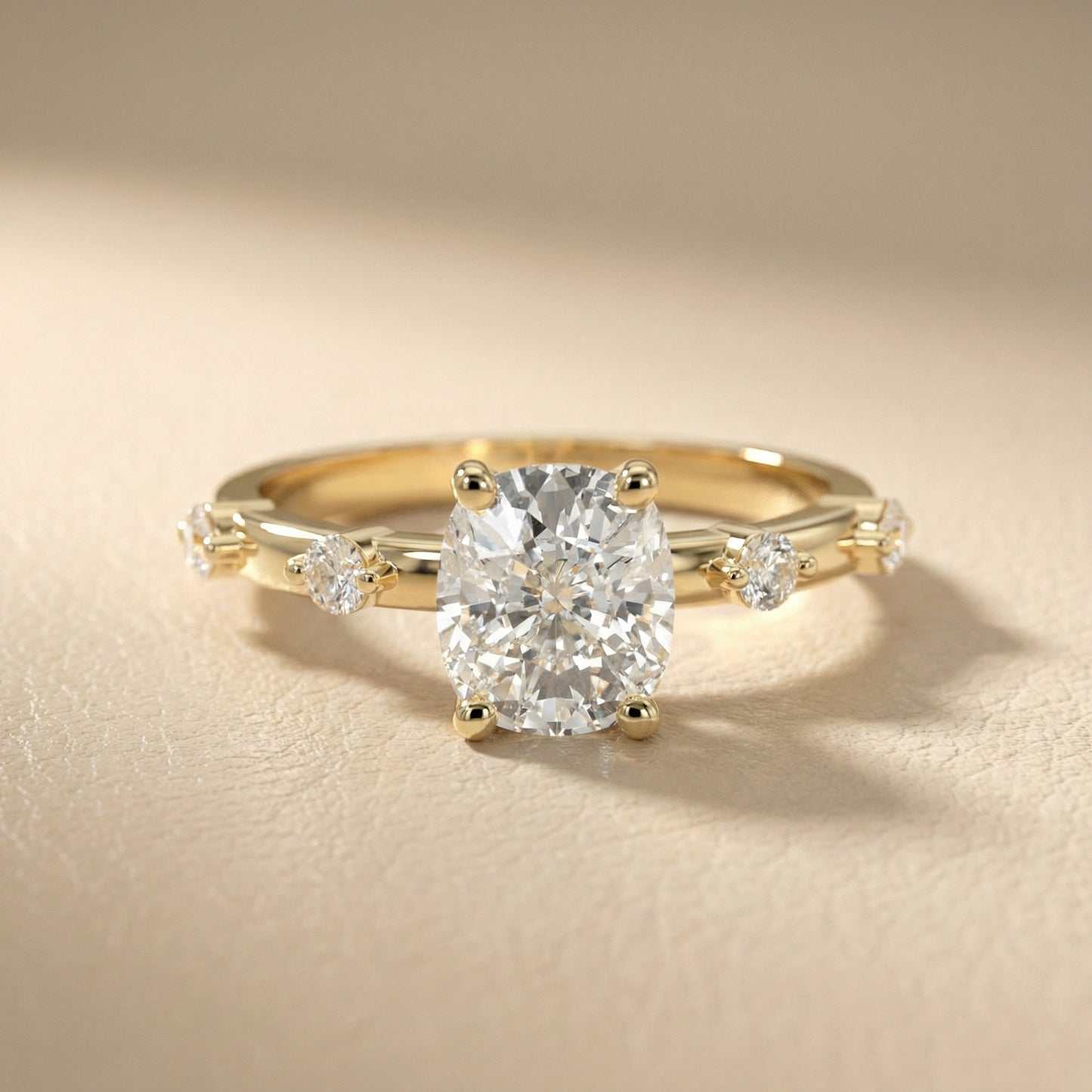 Elena Radiance Solitaire Cushion Diamond Engagement Ring in Yellow Gold