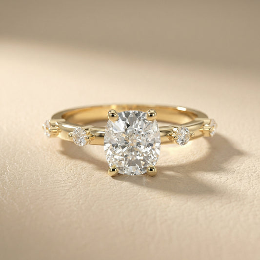 Elena Radiance Solitaire Cushion Diamond Engagement Ring in Yellow Gold