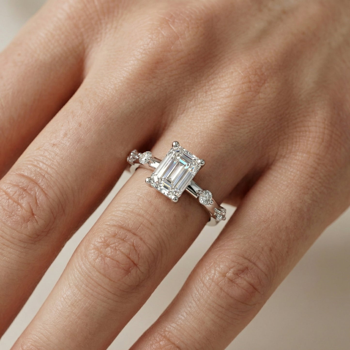 Elena Radiance Solitaire Emerald Diamond Engagement Ring in Platinum