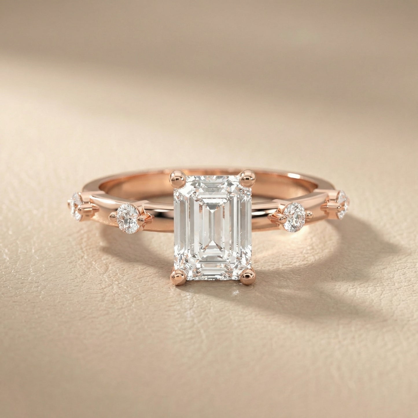 Elena Radiance Solitaire Emerald Diamond Engagement Ring in Rose Gold