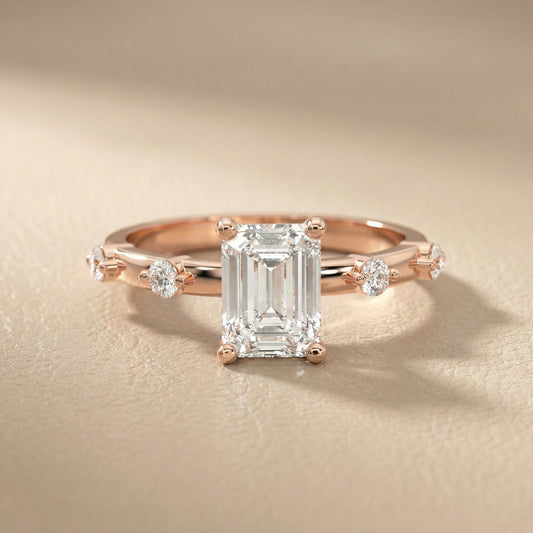 Elena Radiance Solitaire Emerald Diamond Engagement Ring in Rose Gold