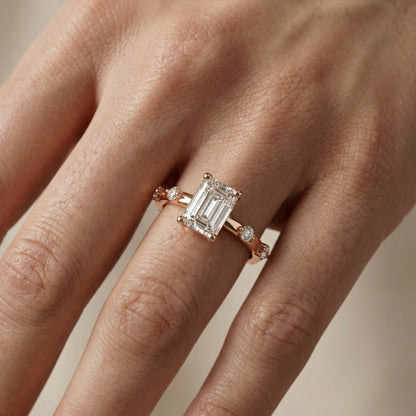 Elena Radiance Solitaire Emerald Diamond Engagement Ring in Rose Gold