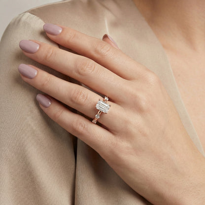 Elena Radiance Solitaire Emerald Diamond Engagement Ring in Rose Gold
