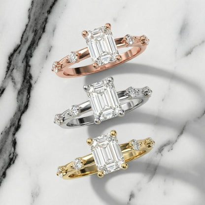 Elena Radiance Solitaire Emerald Diamond Engagement Ring in Rose Gold