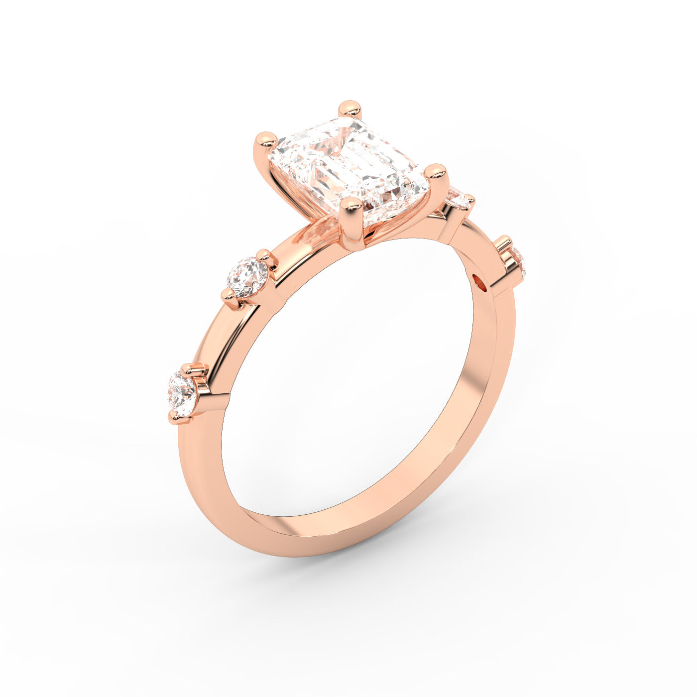 Elena Radiance Solitaire Emerald Diamond Engagement Ring in Rose Gold