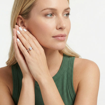 Elena Radiance Solitaire Emerald Diamond Engagement Ring in White Gold