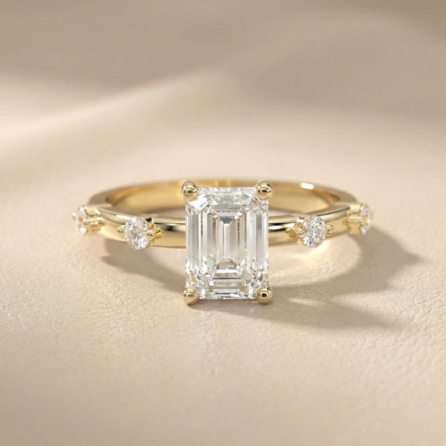 Elena Radiance Solitaire Emerald Diamond Engagement Ring in Yellow Gold