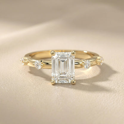 Elena Radiance Solitaire Emerald Diamond Engagement Ring in Yellow Gold