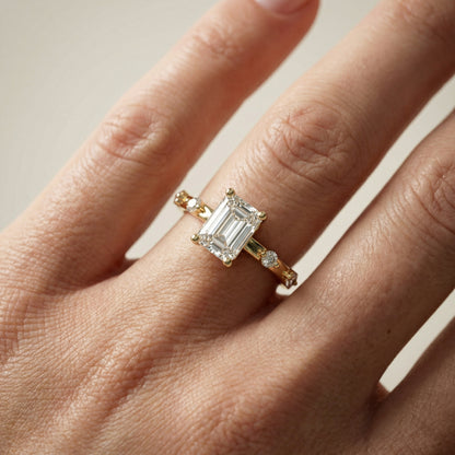 Elena Radiance Solitaire Emerald Diamond Engagement Ring in Yellow Gold