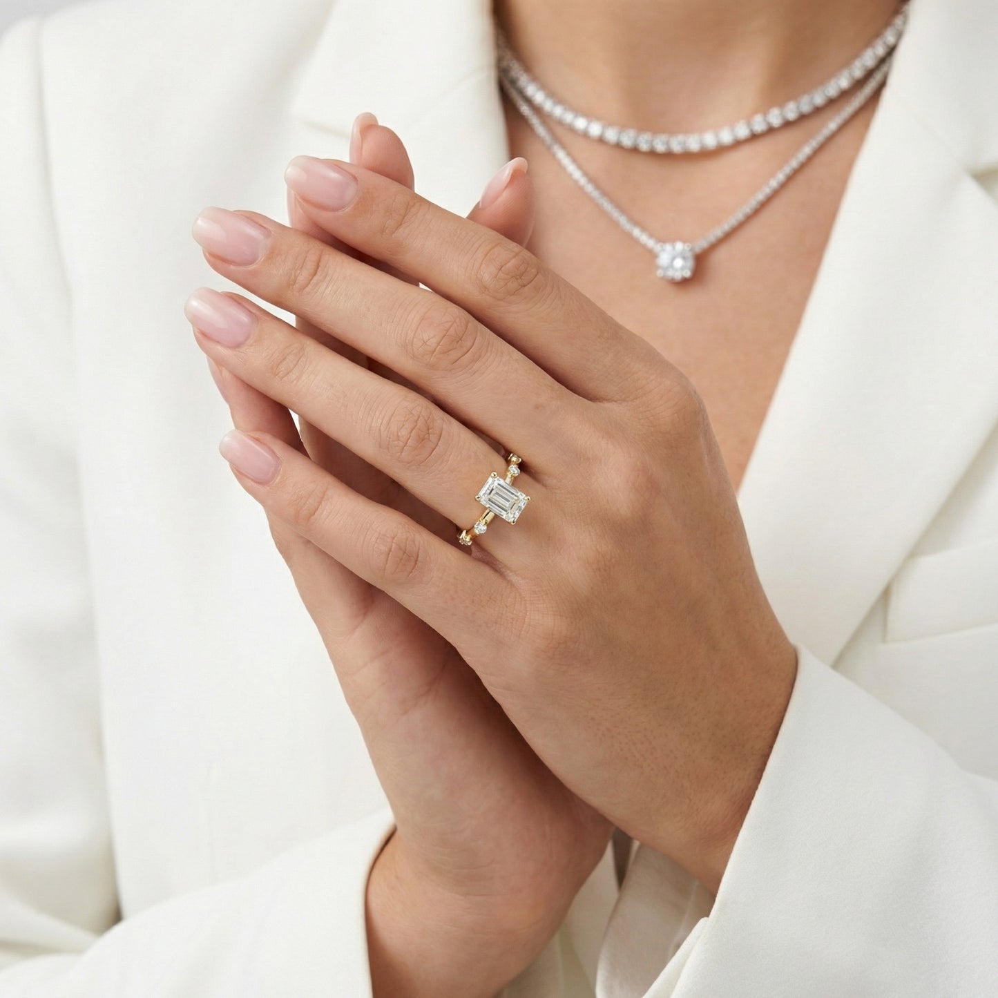 Elena Radiance Solitaire Emerald Diamond Engagement Ring in Yellow Gold