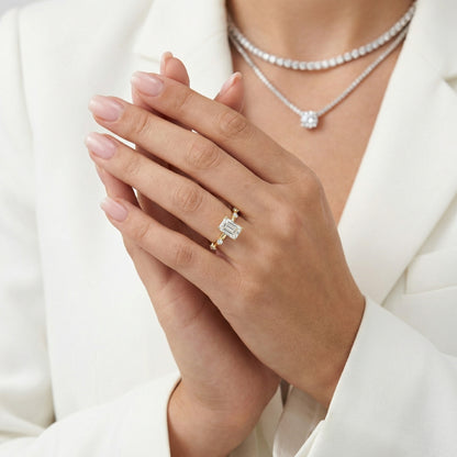 Elena Radiance Solitaire Emerald Diamond Engagement Ring in Yellow Gold