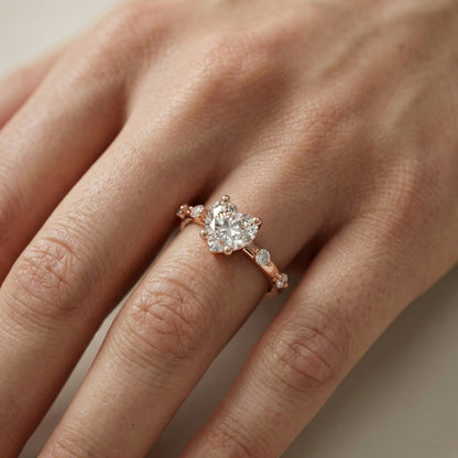 Elena Radiance Solitaire Heart Diamond Engagement Ring in Rose Gold