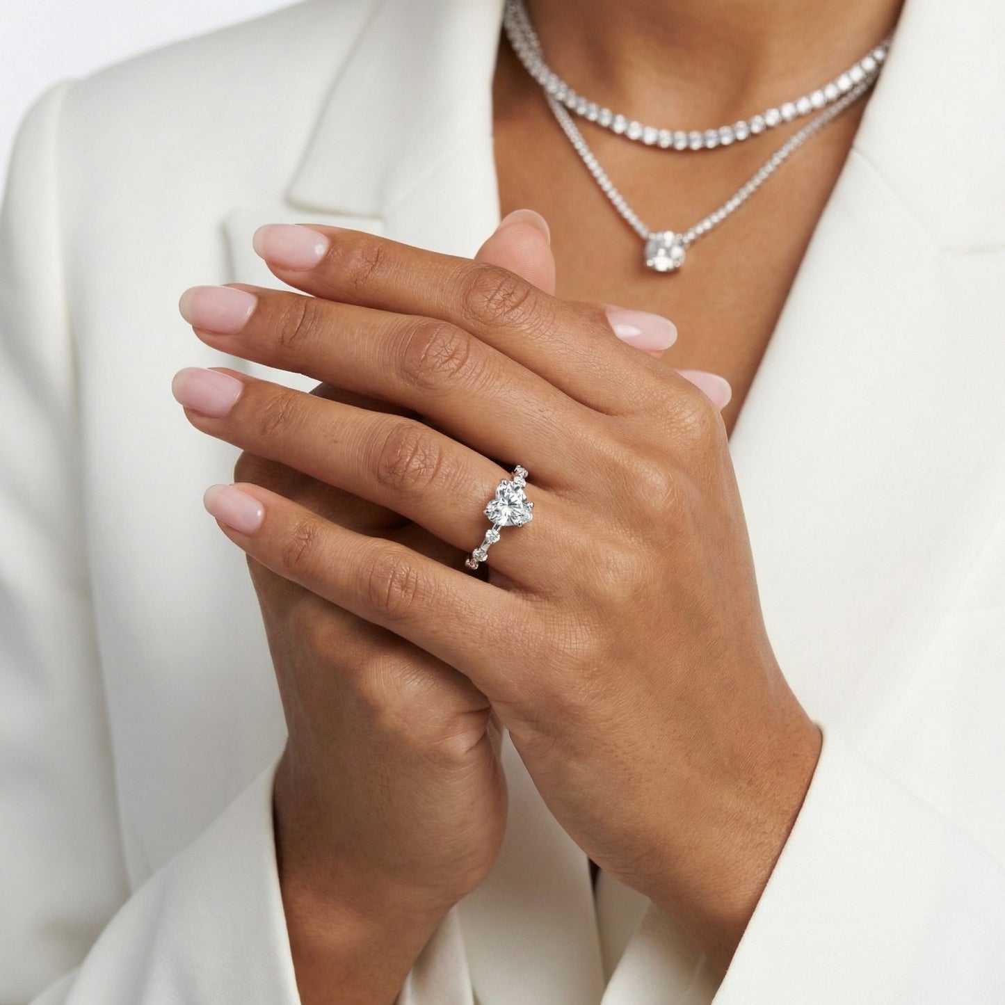 Elena Radiance Solitaire Heart Diamond Engagement Ring in Silver