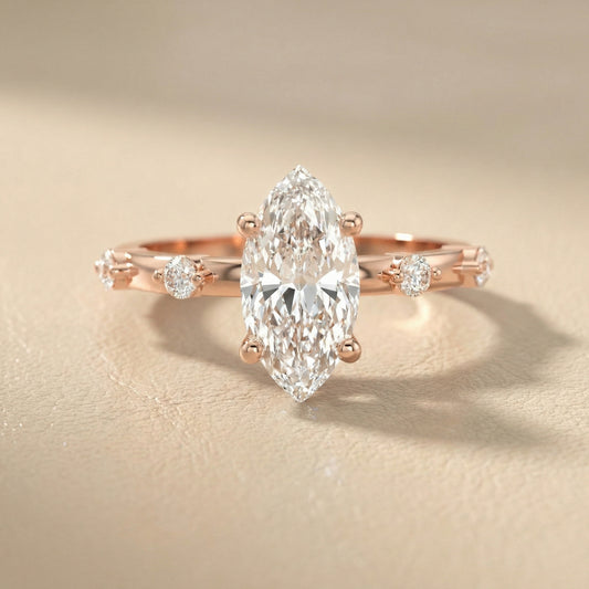 Elena Radiance Solitaire Marquise Diamond Engagement Ring in Rose Gold
