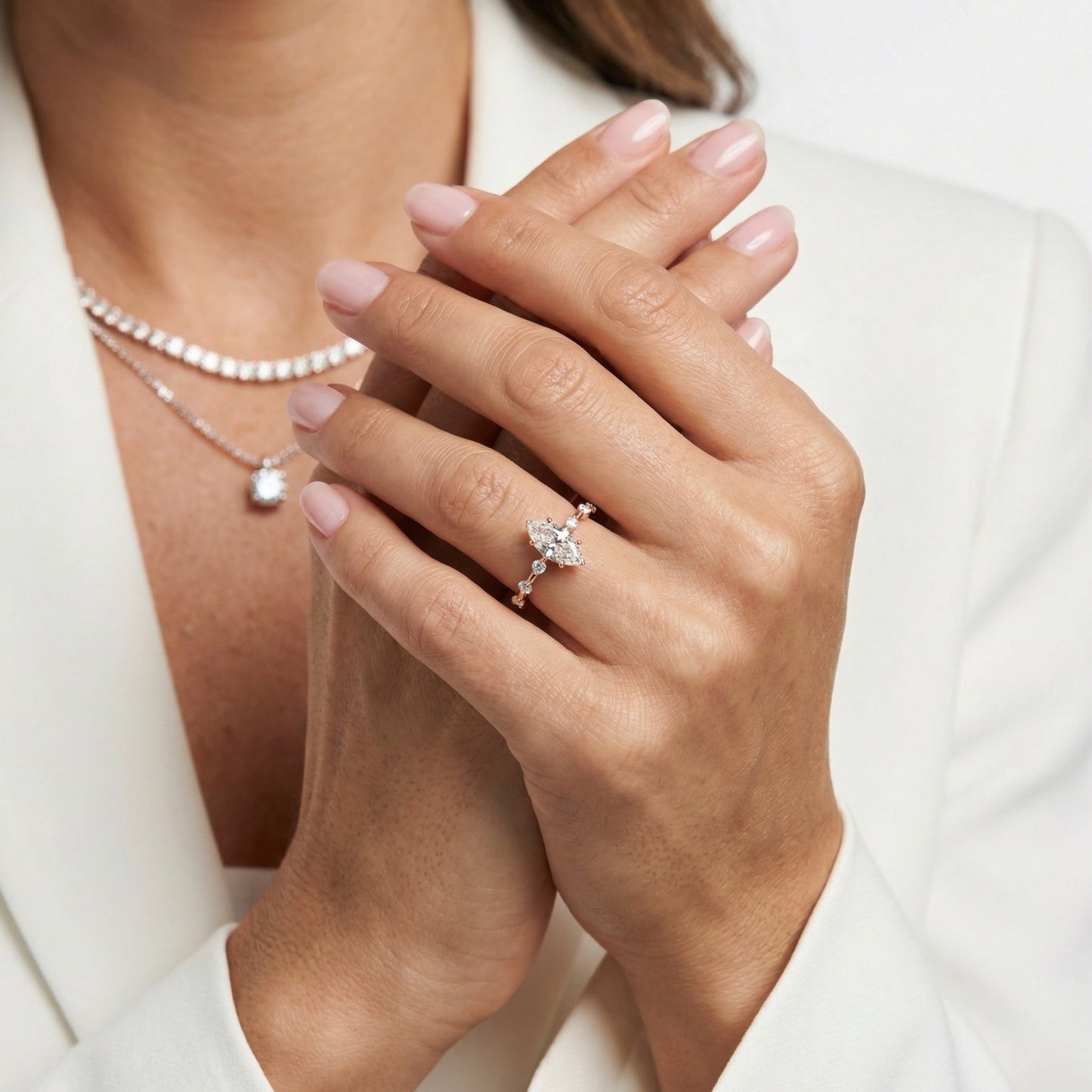 Elena Radiance Solitaire Marquise Diamond Engagement Ring in Rose Gold