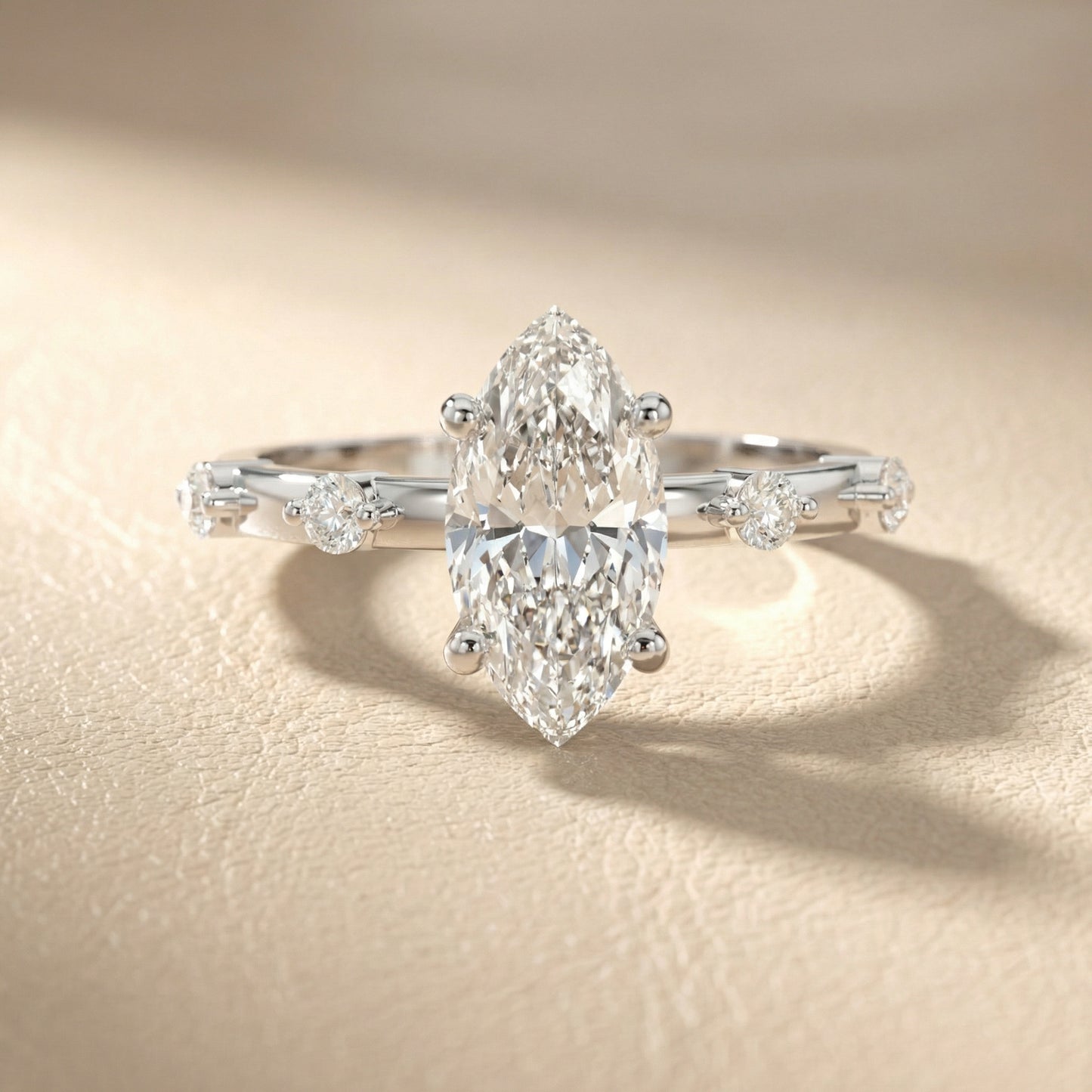 Elena Radiance Solitaire Marquise Diamond Engagement Ring in White Gold