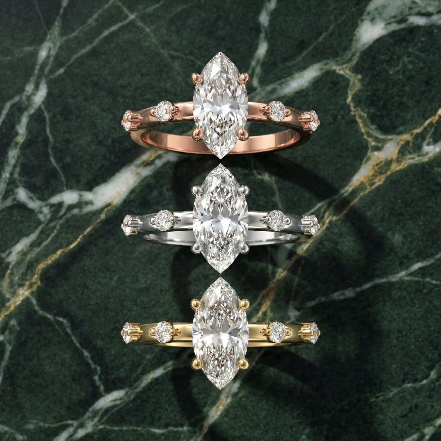 Elena Radiance Solitaire Marquise Diamond Engagement Ring in White Gold