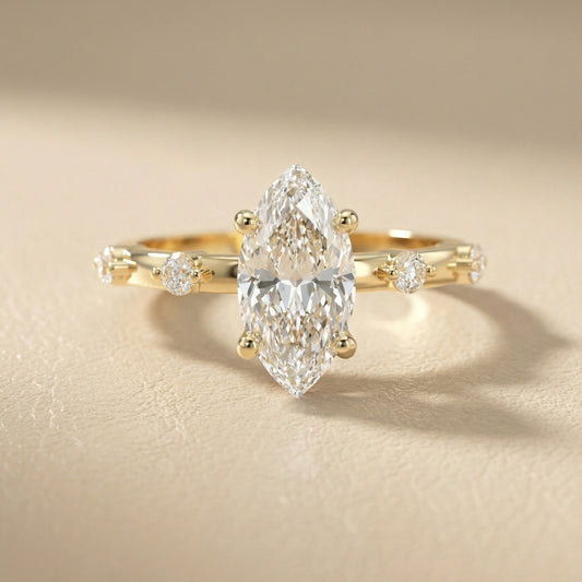 Elena Radiance Solitaire Marquise Diamond Engagement Ring in Yellow Gold