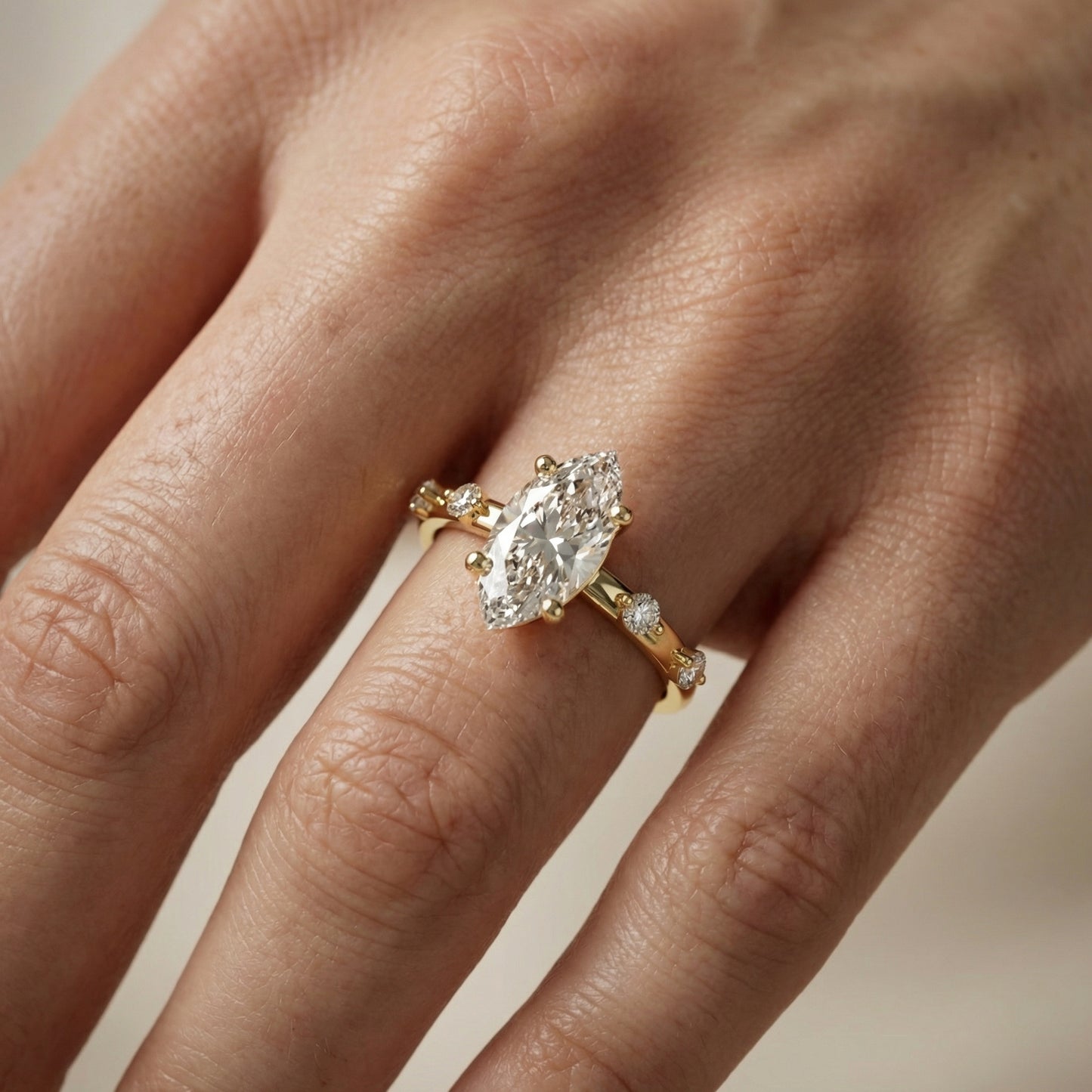 Elena Radiance Solitaire Marquise Diamond Engagement Ring in Yellow Gold