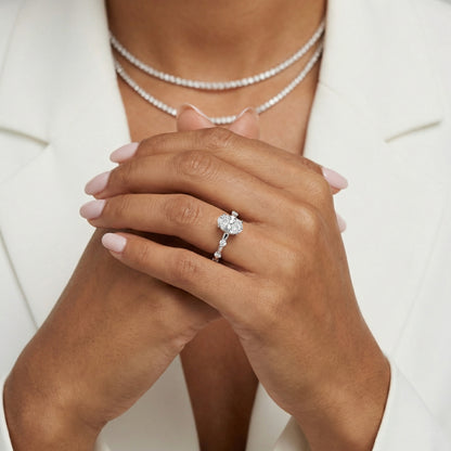 Elena Radiance Oval Diamond Engagement Ring in White Gold