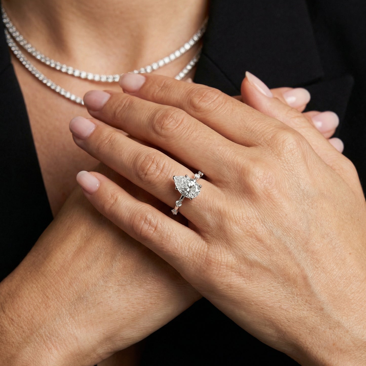 Elena Radiance Solitaire Pear Diamond Engagement Ring in Platinum