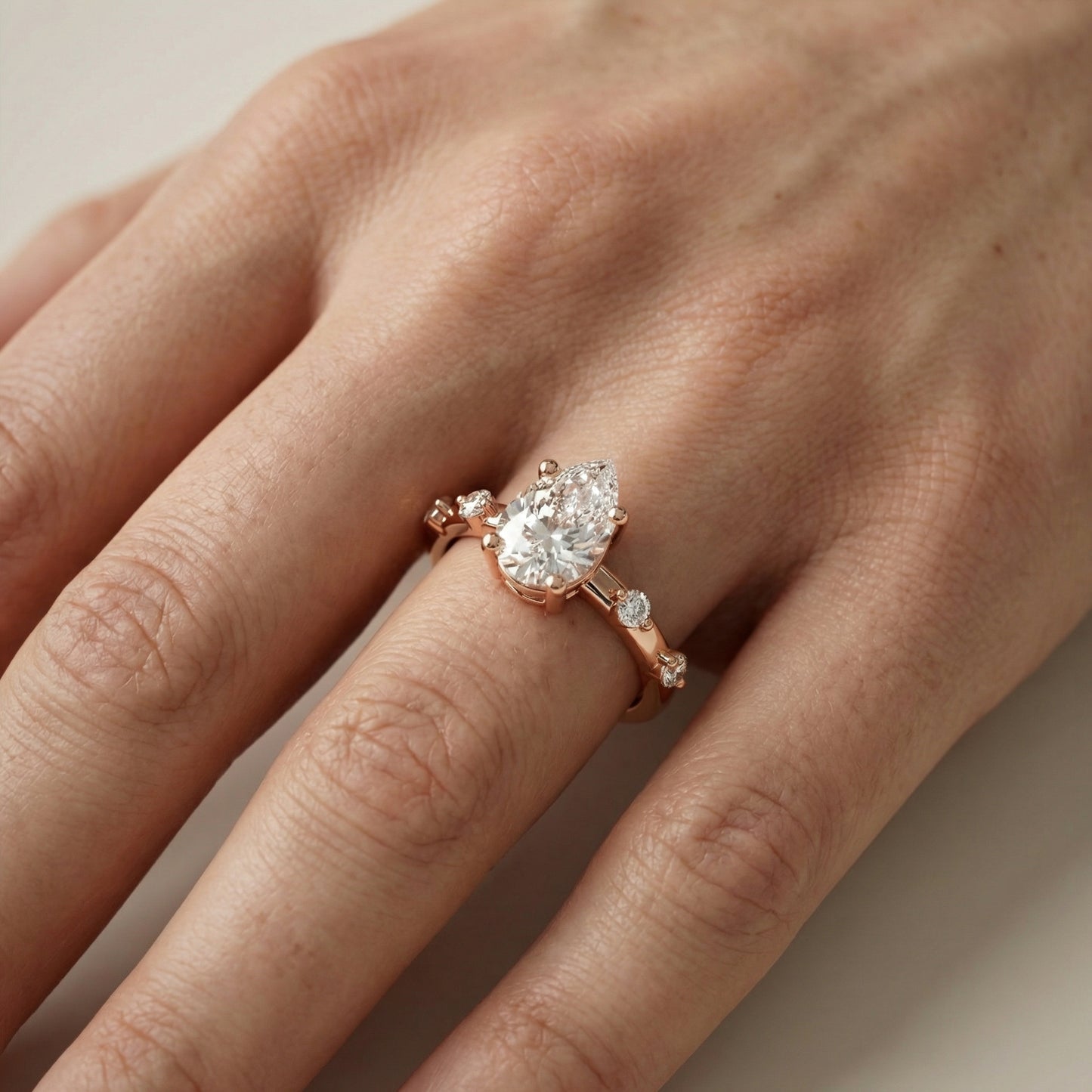 Elena Radiance Solitaire Pear Diamond Engagement Ring in Rose Gold