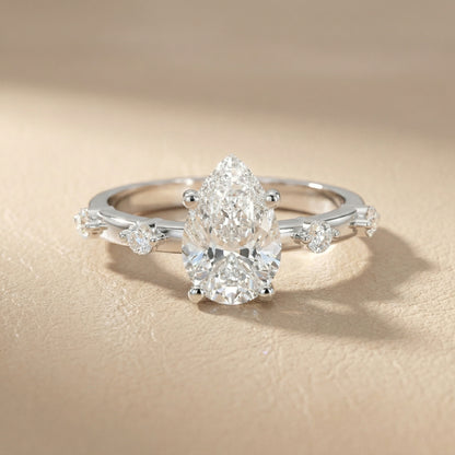 Elena Radiance Solitaire Pear Diamond Engagement Ring in Silver