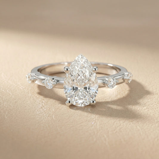 Elena Radiance Solitaire Pear Diamond Engagement Ring in Silver