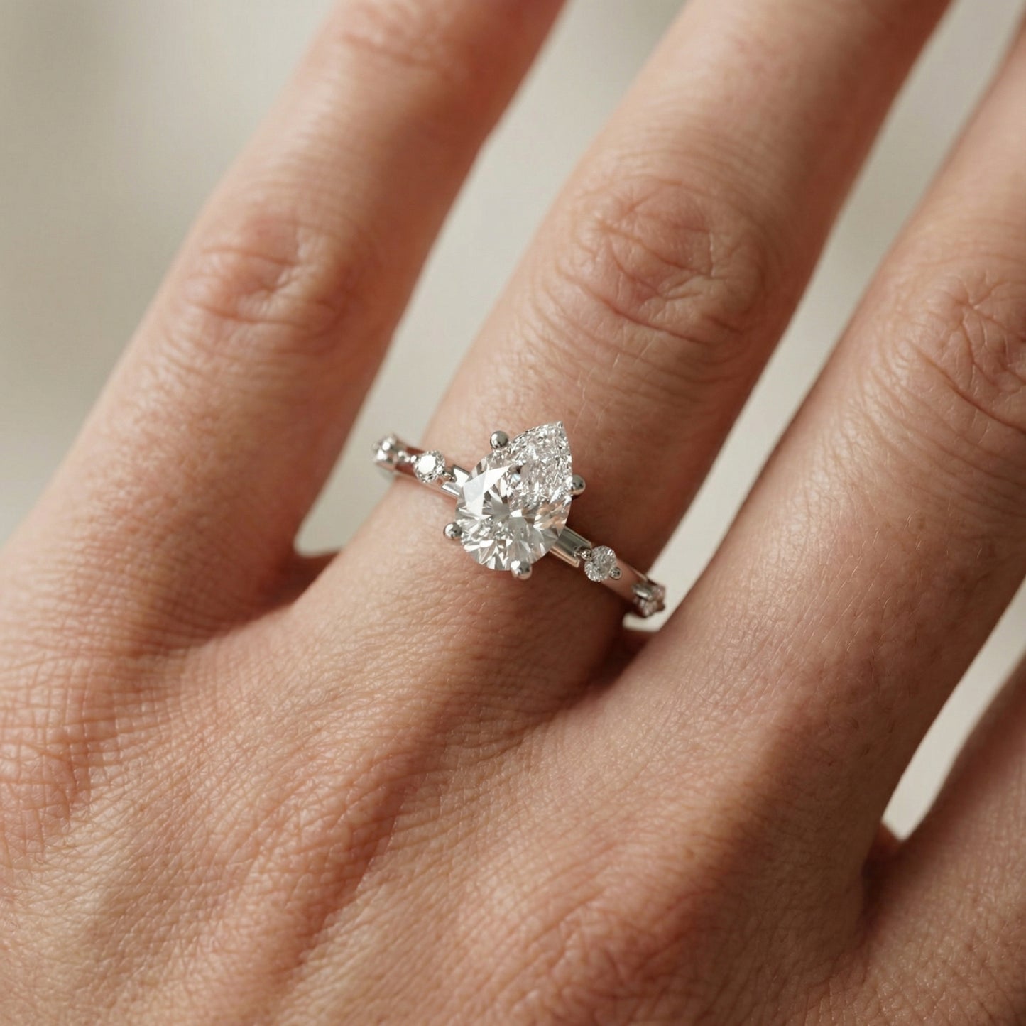 Elena Radiance Solitaire Pear Diamond Engagement Ring in Silver