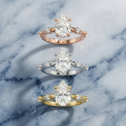 Elena Radiance Solitaire Pear Diamond Engagement Ring in Silver