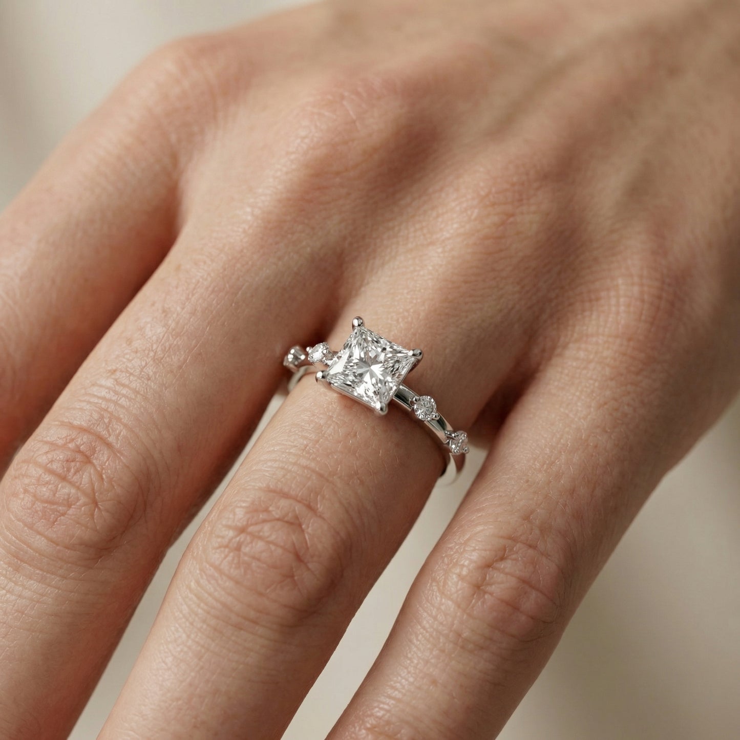 Elena Radiance Princess Cut Diamond Engagement Ring in Platinum