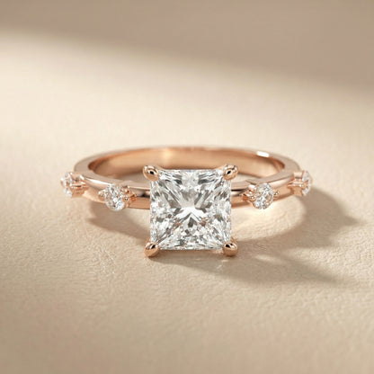 Elena Radiance Princess Cut Diamond Engagement Ring in Rose Gold