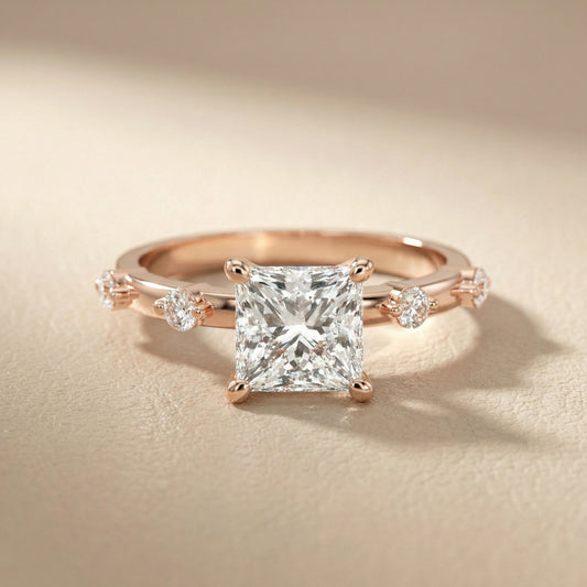 Elena Radiance Princess Cut Diamond Engagement Ring in Rose Gold