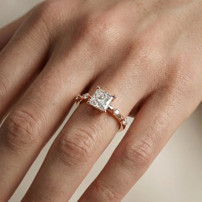 Elena Radiance Princess Cut Diamond Engagement Ring in Rose Gold