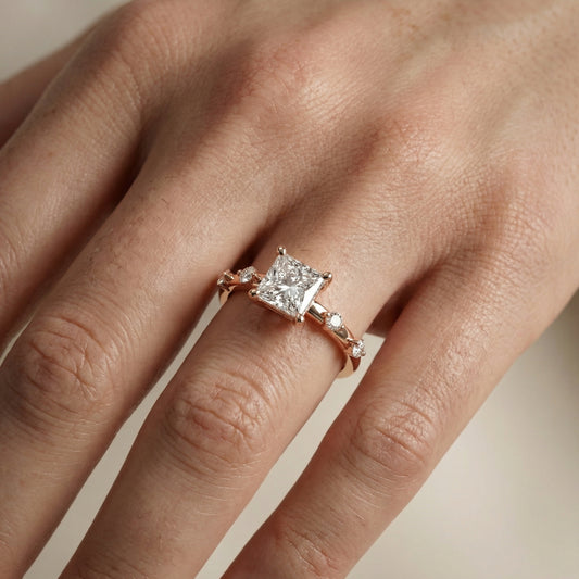 Elena Radiance Princess Cut Diamond Engagement Ring in Rose Gold