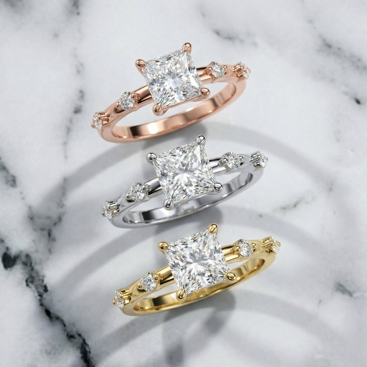 Elena Radiance Princess Cut Diamond Engagement Ring in Rose Gold