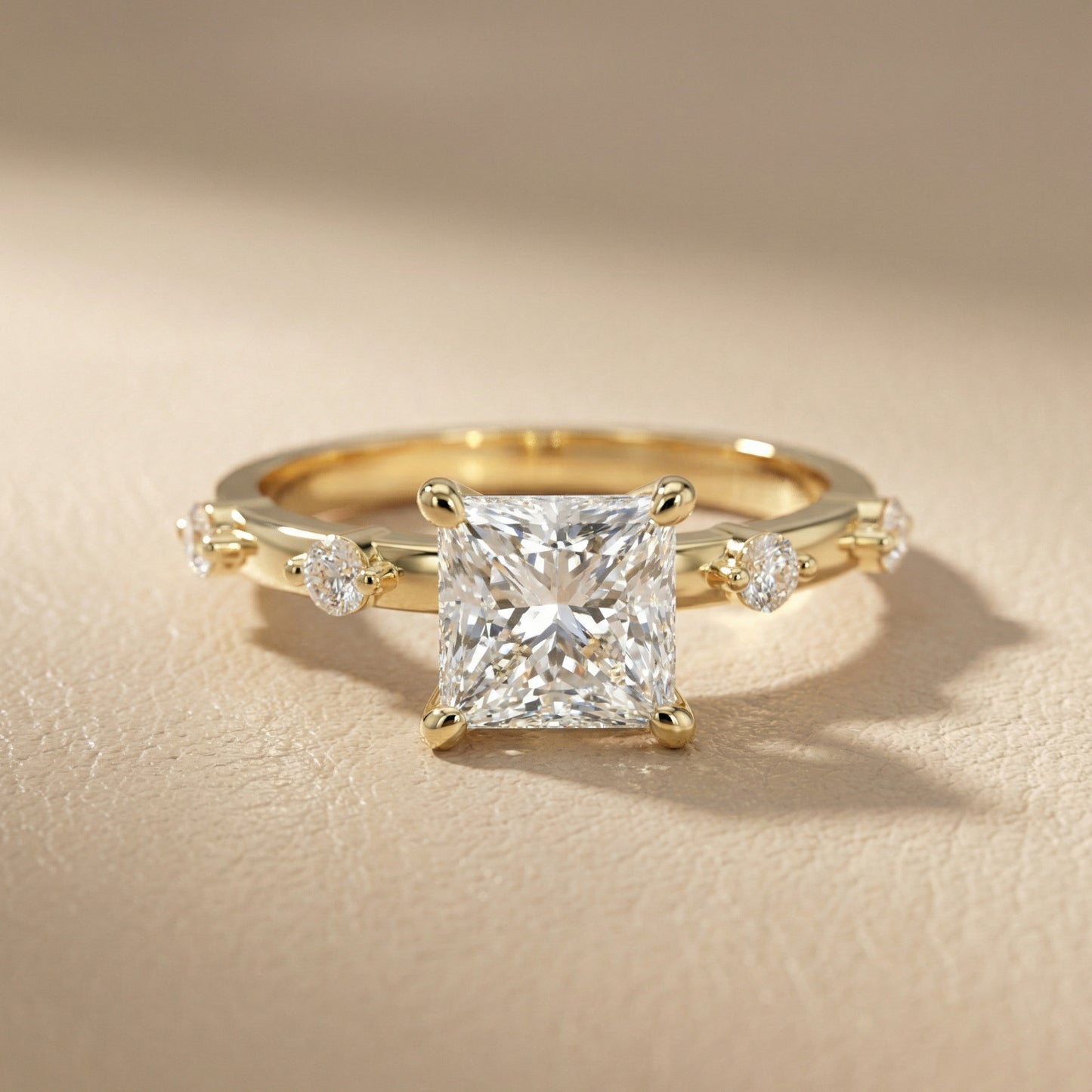 Elena Radiance Princess Cut Diamond Engagement Ring in Yellow Gold