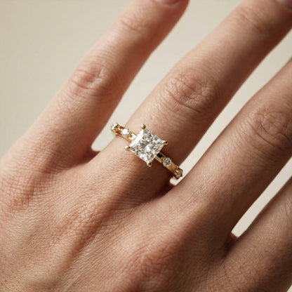 Elena Radiance Princess Cut Diamond Engagement Ring in Yellow Gold