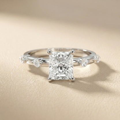 Elena Radiance Radiant Diamond Engagement Ring in Silver