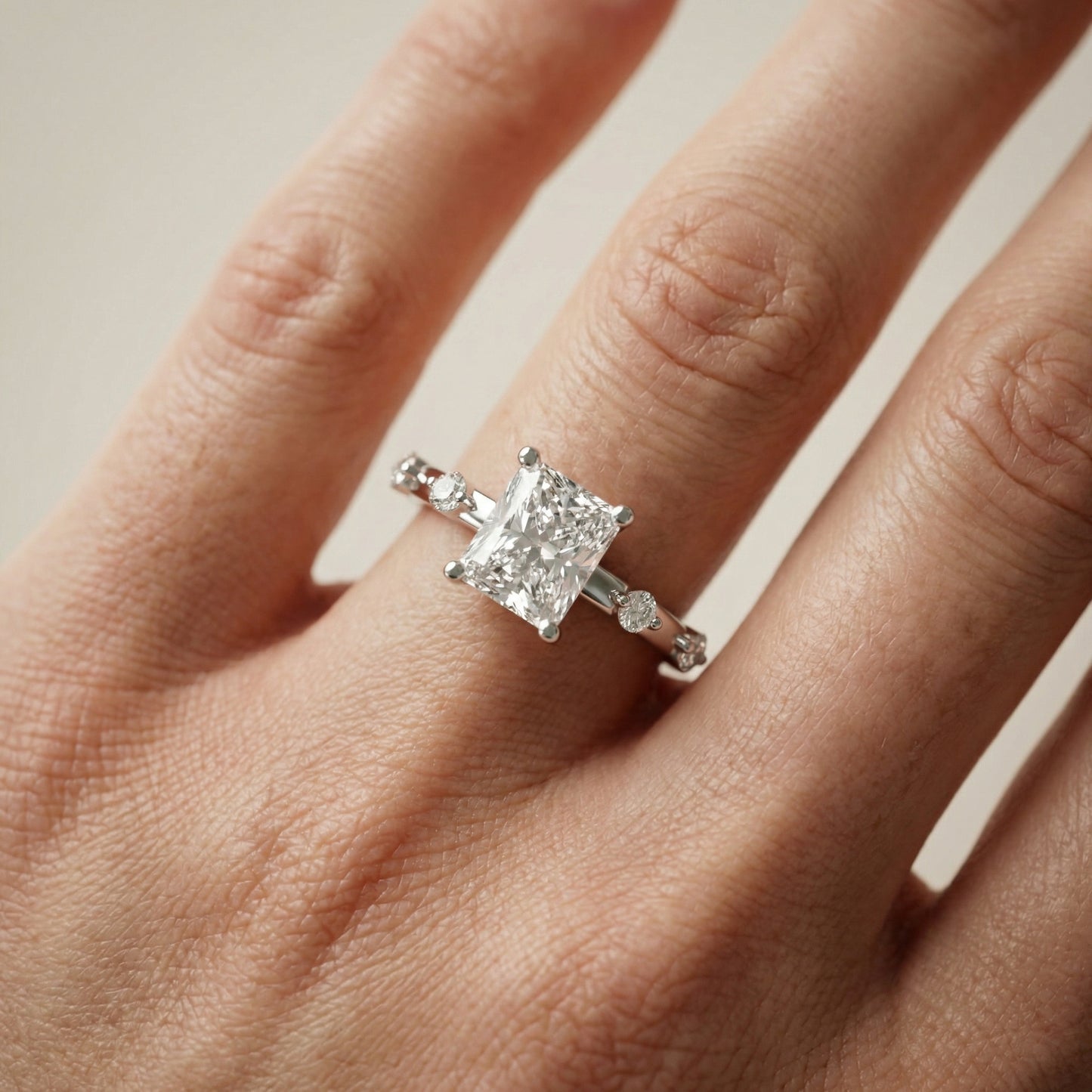 Elena Radiance Radiant Diamond Engagement Ring in Silver