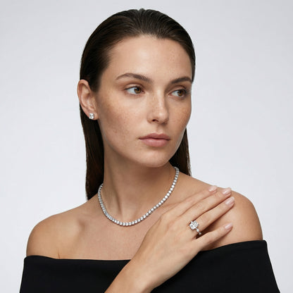 Elena Radiance Radiant Diamond Engagement Ring in Silver